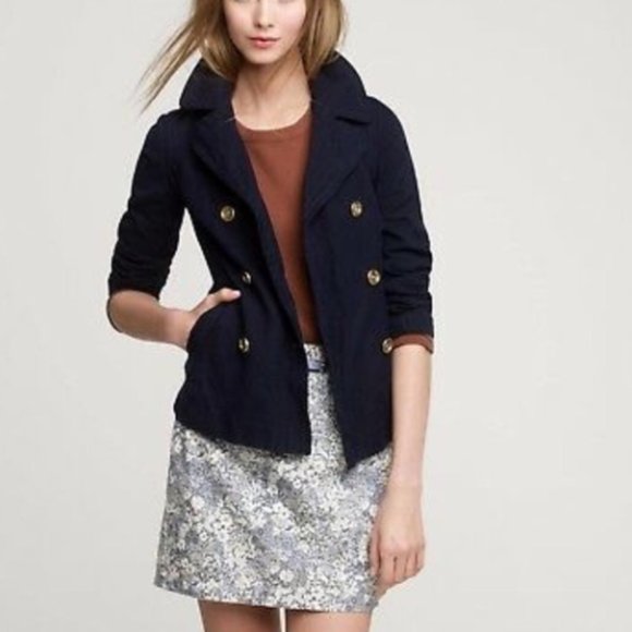J. CREW I Navy Blue Indigo Metallic Pea Coat Double Breasted Jacket, 4 - Picture 5 of 16